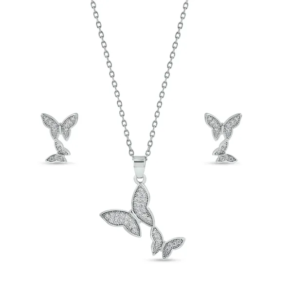 Silver_Plated_Butterfly_Diamond_Pendant_Necklace_And_Earrings_Set_For_Women_And_Girls